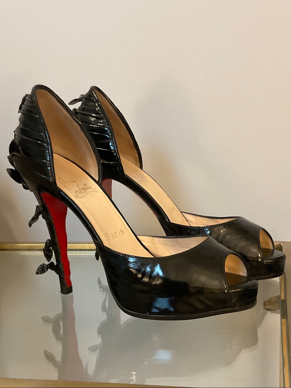 Christian Louboutin Madame Butterfly D’Orsay Black Patent Red Bottom Heels EU 38
